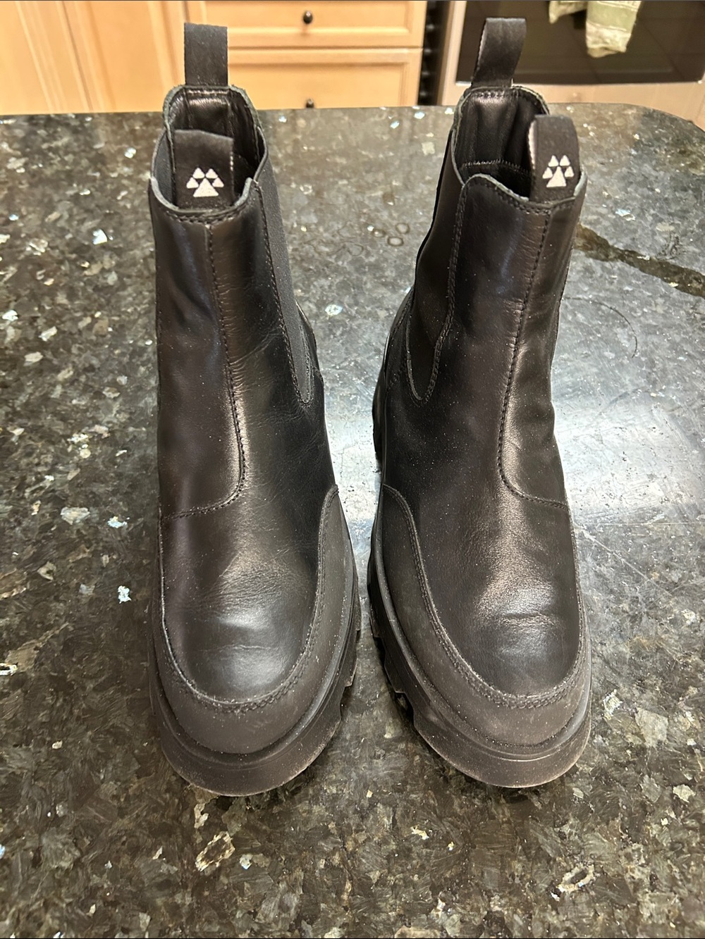Cougar Black Leather Chelsea Lug Ankle Boots